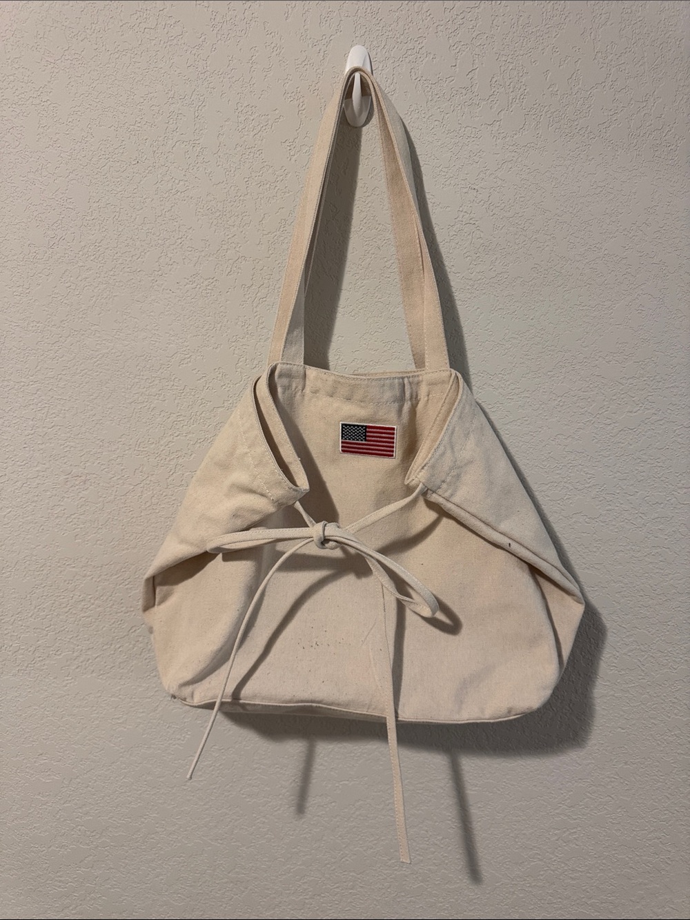 wild fable Cream Knot-Front Canvas Shoulder Bag with Flag Patch
